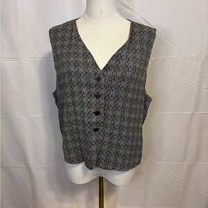 Vintage 90s Casual Corner Printed Button Front Vest Sz 12 Minimalist Office Chic